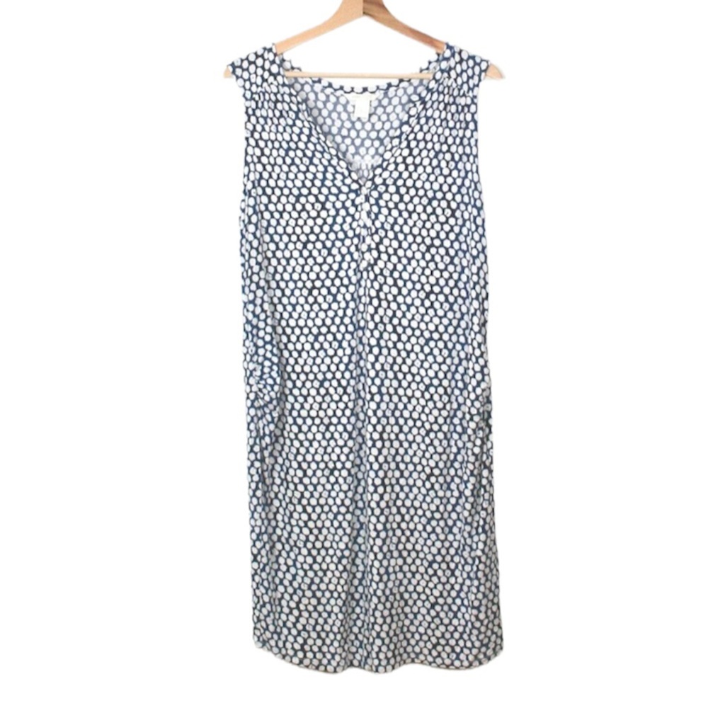 H&M Mama V-Neck Maternity Dress in Blue with White Polka Dots - Picture 2 of 7